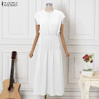 Bohemian Long Dress Woman Casual Loose Solid Color Sundress 2026 ZANZEA 5XL Fashion Summer Beach Vestidos Ruffles Long Robe