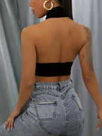 Women Summer Tank Tops Sexy Solid Color Cross Halter Neck Push Up Hollow Crop Tops High Street Wear New Fashion