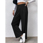 2025 Casual Straight Leg Pants Women Elastic Waist Stretchy Slimming Solid Black Office Daily Trousers