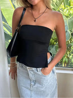 Women's Strapless Sleeveless Bandeau Tube Tops, Monochromatic, Off Shoulder, Y2K Clothing, Fairycore Clothes, Streetwear, 2000s