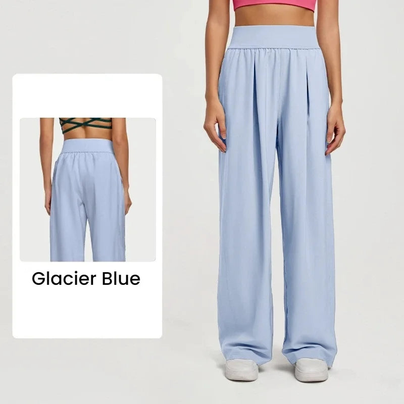 Women's Wide Leg High Waist Loose Trousers Summer Casual Breathable Yoga Pants Draping Gym Lounge Clothing