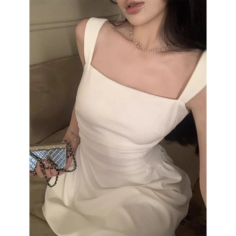 Women Classic Black White Suspender Dress Elegant Lady Daily Temperament A-line Mini Dresses Female Fashion Party Waist Dress