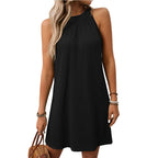 New Women Summer Dresses Fashion Simple Casual Street Halter Vest Dress Sleeveless Off Shoulder Solid Loose Short Dress Sundress