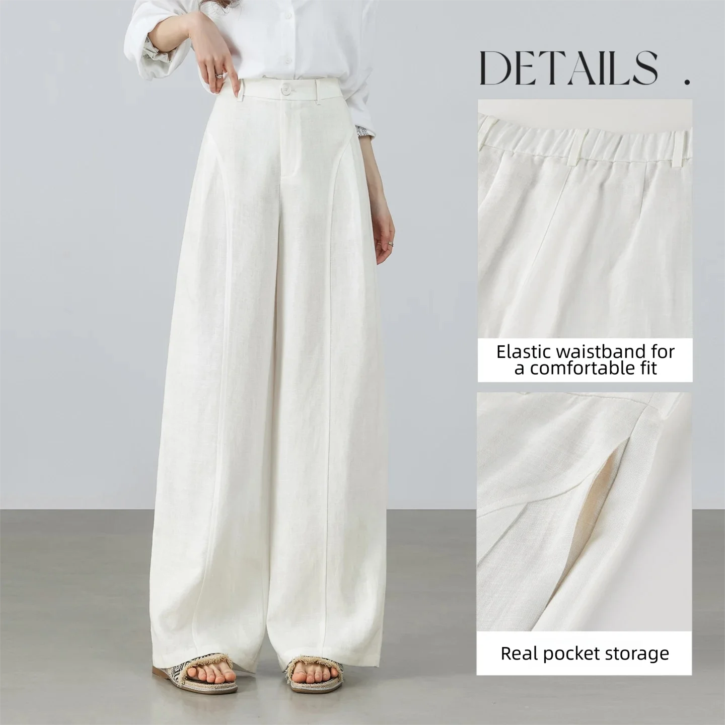 SENTUBILA Women's White Pants Linen Lyocell Blend Wide Leg Trousers 2026 Spring Ladies Trending High Waist Long Pant 161K80360