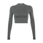 Solid Basic Long Sleeve Womens Tshirt Casual Black White Fashion Crop Top T Shirt Ladies Fashion Korean Tee Shirt