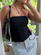 Women's Strapless Sleeveless Bandeau Tube Tops, Monochromatic, Off Shoulder, Y2K Clothing, Fairycore Clothes, Streetwear, 2000s