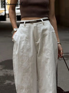 White Cotton Linen Pants Women Wide Leg Formal Trousers Summer Straight Leg Suit Pants High Waist Ladies Formal Pants Loose