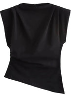 Fashion Shoulderless European American Style Top Simple Pleated Decorative New Arrivals