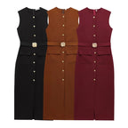 Women's Dress Black Long Dresses Spring Summer 2025 Button Up Sleeveless Sundress Vestidos Elegant Casual Women's Dresses