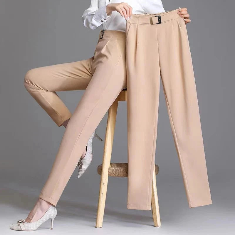 New Spring Summer Women High Waist Solid Elegant Ankle-Length Pants Office Ladies Skinny Chic Trousers Female Casual Haren Pants