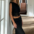 SUCHCUTE Elegant Sexy Inclined-Shoulder Lace Patchwork Waist-Defining T-Shirt Women'S Short-Sleeve Tee Y2K Top Summer Party Club