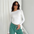 2026 Spring Autumn Women Y2K Pink T-Shirt Causal Long Sleeve Crop Tops O Neck Pullovers Base Tees Bodycon Slim Fit T Shirt