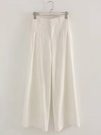 White Cotton Linen Pants Women Wide Leg Formal Trousers Summer Straight Leg Suit Pants High Waist Ladies Formal Pants Loose