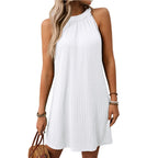 New Women Summer Dresses Fashion Simple Casual Street Halter Vest Dress Sleeveless Off Shoulder Solid Loose Short Dress Sundress