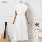 Bohemian Long Dress Woman Casual Loose Solid Color Sundress 2026 ZANZEA 5XL Fashion Summer Beach Vestidos Ruffles Long Robe