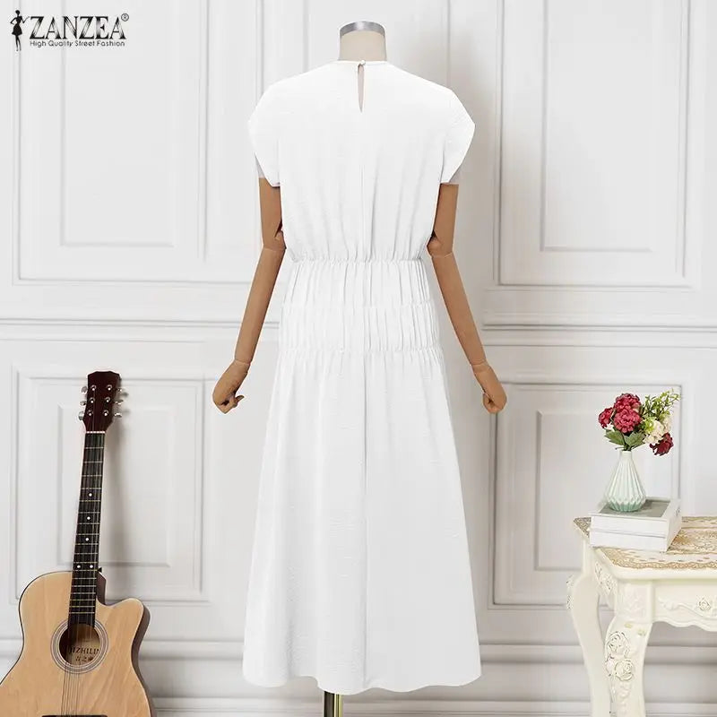 Bohemian Long Dress Woman Casual Loose Solid Color Sundress 2026 ZANZEA 5XL Fashion Summer Beach Vestidos Ruffles Long Robe