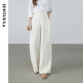 SENTUBILA Women's White Pants Linen Lyocell Blend Wide Leg Trousers 2026 Spring Ladies Trending High Waist Long Pant 161K80360