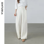 SENTUBILA Women's White Pants Linen Lyocell Blend Wide Leg Trousers 2026 Spring Ladies Trending High Waist Long Pant 161K80360