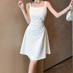 Women Classic Black White Suspender Dress Elegant Lady Daily Temperament A-line Mini Dresses Female Fashion Party Waist Dress