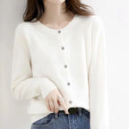 Korean Single Breasted Cardigans Sweater Women Autumn Winter O-neck Long Sleeve Knitwear Female Basic Solid Color Soft Sweaters