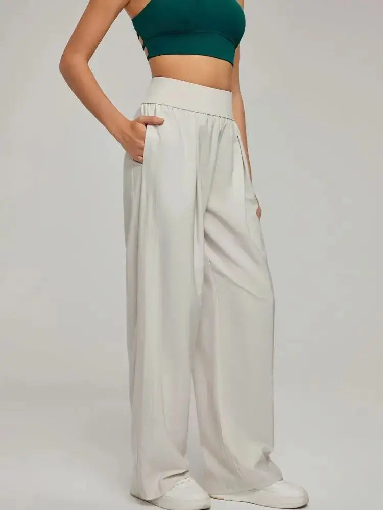 Women's Wide Leg High Waist Loose Trousers Summer Casual Breathable Yoga Pants Draping Gym Lounge Clothing