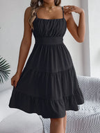 Casual Vacation Ruffled Camisole Dress Spring Summer Women's Solid Dresses for 2026 Valentine's Day Woman Clothing Pink Blue