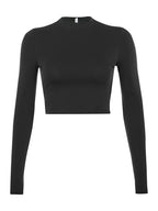 Solid Basic Long Sleeve Womens Tshirt Casual Black White Fashion Crop Top T Shirt Ladies Fashion Korean Tee Shirt