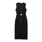 Women's Dress Black Long Dresses Spring Summer 2025 Button Up Sleeveless Sundress Vestidos Elegant Casual Women's Dresses