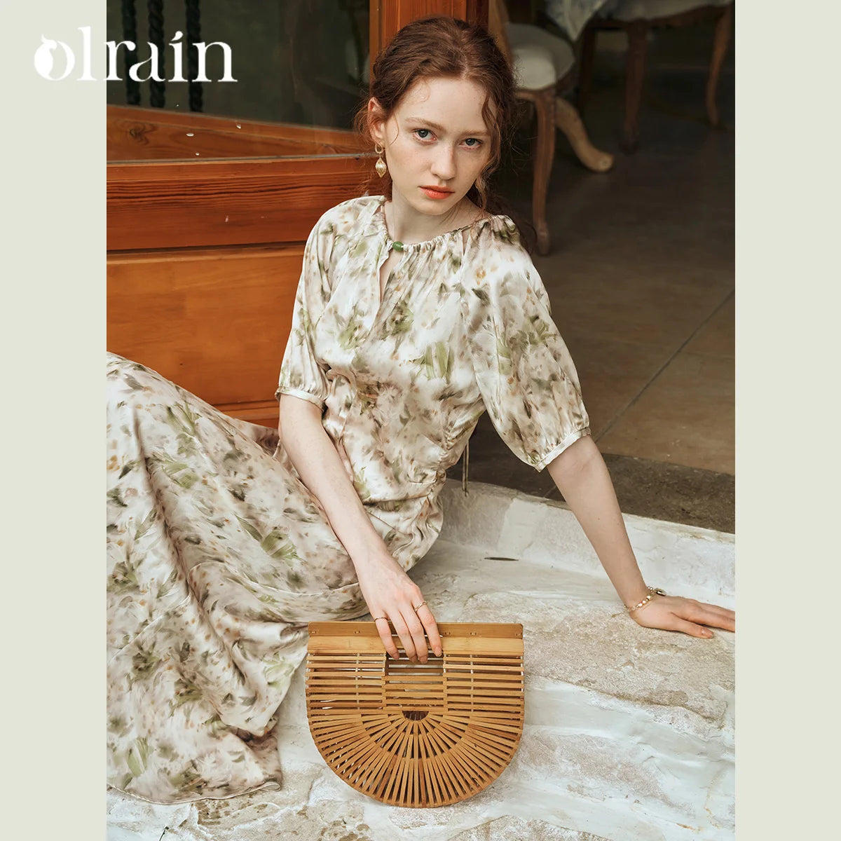 ‌OLrain Women Floral Satin Maxi Dress 2026 Casual Vintage Rushed Cinched Waist Elegant Dresses Woman Clothing Summer O24XL92293