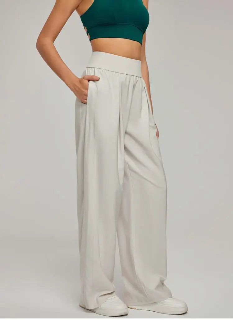 Women's Wide Leg High Waist Loose Trousers Summer Casual Breathable Yoga Pants Draping Gym Lounge Clothing