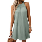 New Women Summer Dresses Fashion Simple Casual Street Halter Vest Dress Sleeveless Off Shoulder Solid Loose Short Dress Sundress