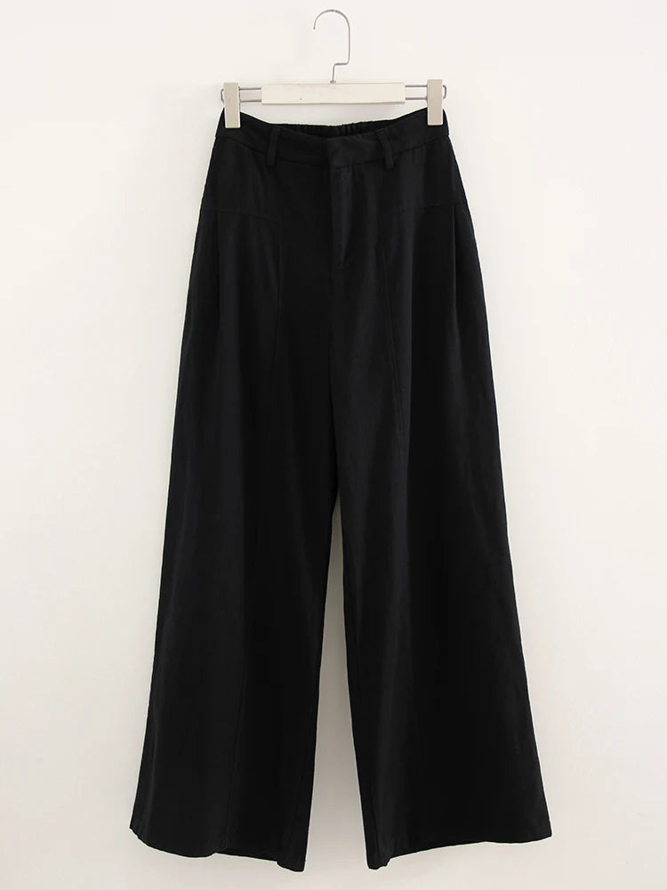 White Cotton Linen Pants Women Wide Leg Formal Trousers Summer Straight Leg Suit Pants High Waist Ladies Formal Pants Loose