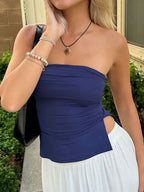 Women's Strapless Sleeveless Bandeau Tube Tops, Monochromatic, Off Shoulder, Y2K Clothing, Fairycore Clothes, Streetwear, 2000s