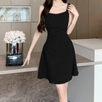 Women Classic Black White Suspender Dress Elegant Lady Daily Temperament A-line Mini Dresses Female Fashion Party Waist Dress