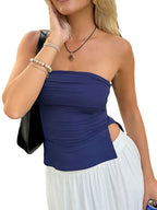 Women's Strapless Sleeveless Bandeau Tube Tops, Monochromatic, Off Shoulder, Y2K Clothing, Fairycore Clothes, Streetwear, 2000s