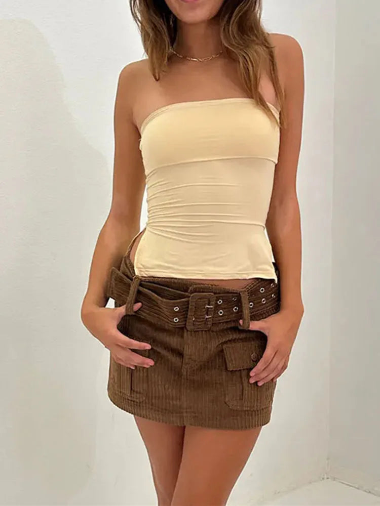 Women's Strapless Sleeveless Bandeau Tube Tops, Monochromatic, Off Shoulder, Y2K Clothing, Fairycore Clothes, Streetwear, 2000s