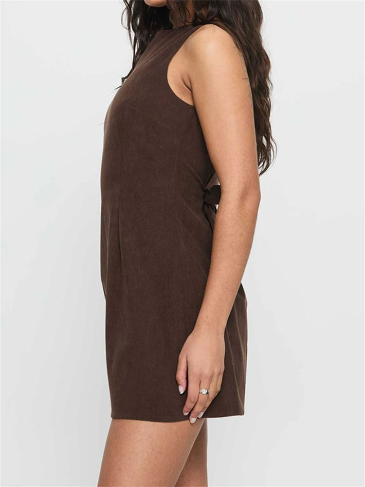 Summer A- Line Mini Dress Sleeveless Round Neck Slim Fit Basic Style Popular New Arrival Sporty Chic Midi Skirt