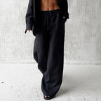 Elegant Cotton Linen Baggy Pants Fashion Women High Waist Drawstring Pocket Loose Wide Leg Pant Casual Streetwear New Trousers