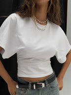 Fashion Casual Solid Gray Cropped T-shirt 2025 Woman Clothes O-neck Corset Tops Streetwear Girls Spring Summer Short Tee Shirts