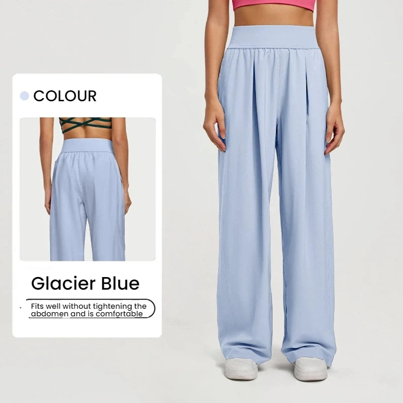 Women's Wide Leg High Waist Loose Trousers Summer Casual Breathable Yoga Pants Draping Gym Lounge Clothing