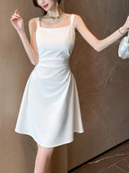 Women Classic Black White Suspender Dress Elegant Lady Daily Temperament A-line Mini Dresses Female Fashion Party Waist Dress