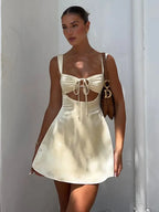 Hollow Out Bandage Sexy Mini Dress For Women 2024 Summer New Spaghetti Sleeveless Backless Bodycon Club Party Dress