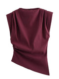 Fashion Shoulderless European American Style Top Simple Pleated Decorative New Arrivals