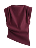Fashion Shoulderless European American Style Top Simple Pleated Decorative New Arrivals
