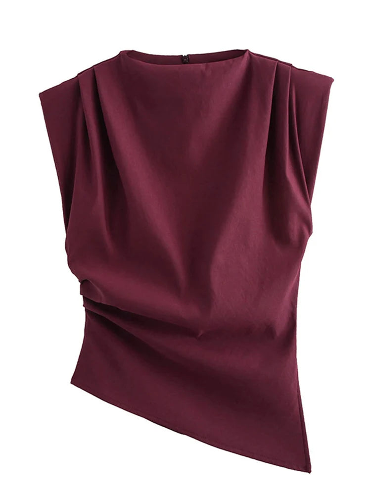 Fashion Shoulderless European American Style Top Simple Pleated Decorative New Arrivals
