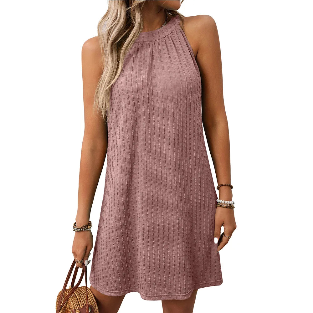 New Women Summer Dresses Fashion Simple Casual Street Halter Vest Dress Sleeveless Off Shoulder Solid Loose Short Dress Sundress