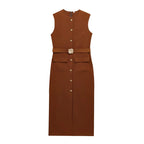 Women's Dress Black Long Dresses Spring Summer 2025 Button Up Sleeveless Sundress Vestidos Elegant Casual Women's Dresses