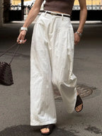White Cotton Linen Pants Women Wide Leg Formal Trousers Summer Straight Leg Suit Pants High Waist Ladies Formal Pants Loose