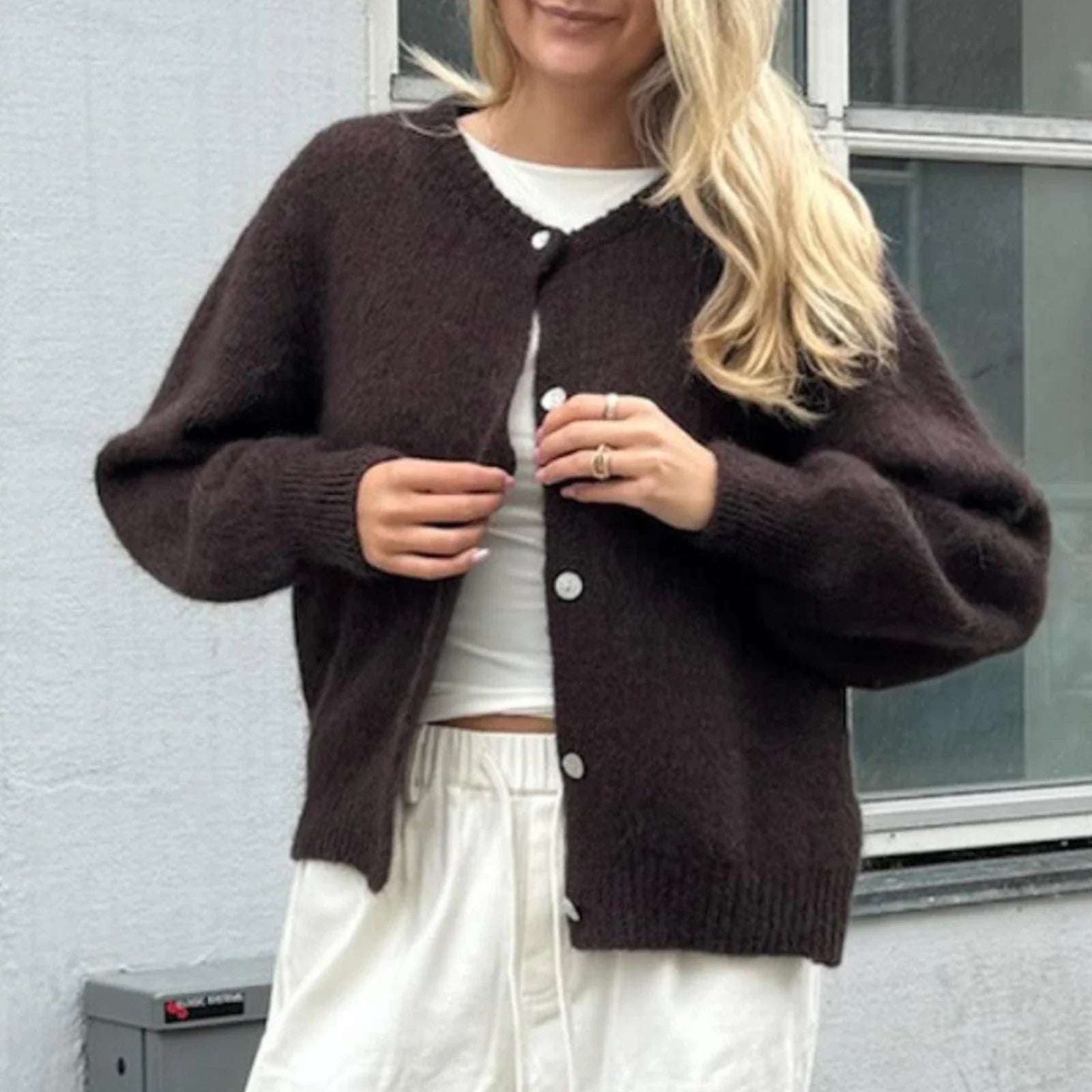 hirigin Women's Solid Color Cardigan Fuzzy Long Sleeve Button Down Sweater Soft Knit Tops Winter Fall Outerwear Y2K Clothes